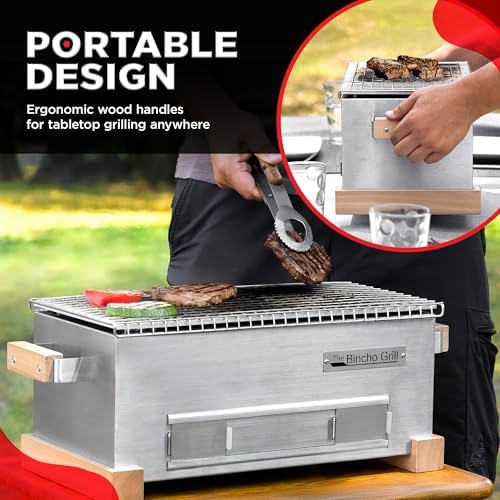 The Bincho Grill 16" Mini Yakitori Grill – Stainless Steel Mini Tabletop Charcoal BBQ with Charcoal Box, Optimized Airflow & Cool-Touch Base - Perfect for Japanese Grilling, Skewers, Meat, Seafood - Image 3
