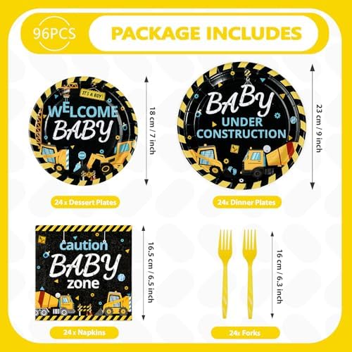 96Pcs Construction Baby Shower Party Decorations, Serves 24 - Image 5