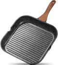 ESLITE LIFE Nonstick Grill Pan for Stove Tops, Versatile Griddle with Pour Spouts, 11 Inch Square Big Grilling Skillet Steak Pan for Indoor & Outdoor Cooking, PTFE & PFOA Free, Black by ESLITELIFE