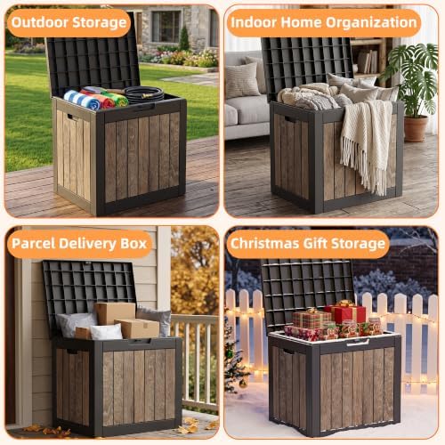 40 Gallon Outdoor Deck Box, Lockable Waterproof Resin Storage Container, Weatherproof Storage Box for Garden Tools, Patio Cushions & Outdoor Accessories (Walnut) - Image 4
