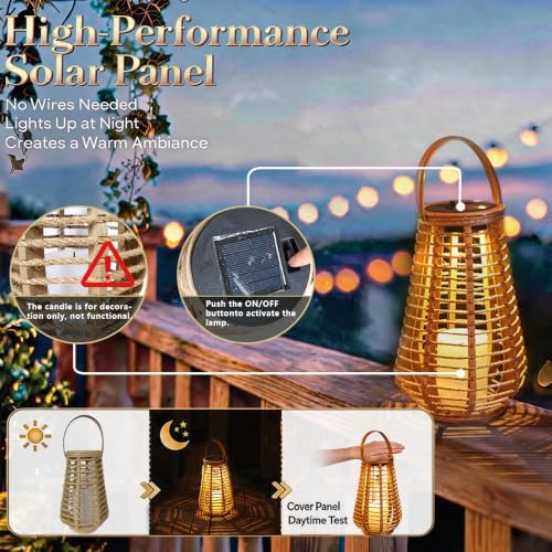 2 Pack Solar Lanterns Outdoor Waterproof, Hand-Woven Hemp Rope,10x5.5 Inch - Image 2