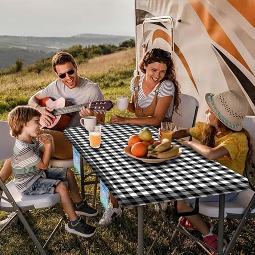 Picnic Table Cover with Bench Covers, Black and White Checkered Waterproof and Windproof, Fitted Tablecloth Cover with Elastic Edge, for Outdoor, Garden, Camping, 3 Pieces Set, 30x96 Inch - Image 3