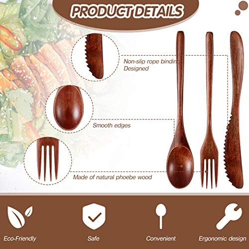 Geiserailie 24 Pcs Wooden Utensils for Eating Wooden Spoon Fork Knife Set - Image 3