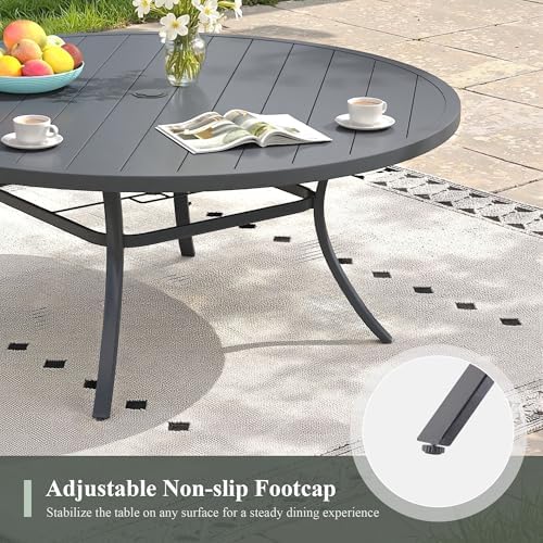 Outdoor Dining Table for 8, 63" Round Outdoor Table with Adjustable Umbrella Hole, All-Weather Metal Patio Dining Table for Lawn Garden Backyard Deck, Dark Grey - Image 6