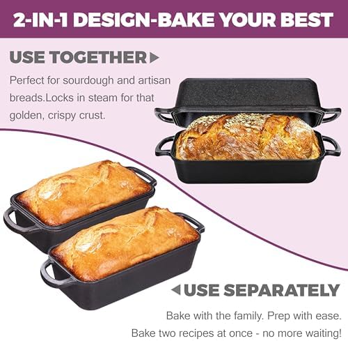 11x5 Inch Cast Iron Loaf Pan with Lid, Sourdough Pan - Image 5