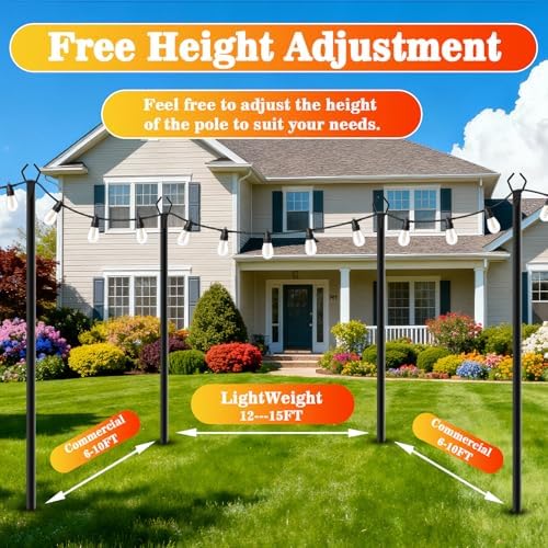 AHRLHR 8 Pack String Light Poles, Outdoor String Light Pole 10 ft Forked Metal Light Pole with Adjustable Outdoor Light Stand, Deck, Backyard, Garden, Wedding, Rustproof and Sturdy with Hooks. - Image 6