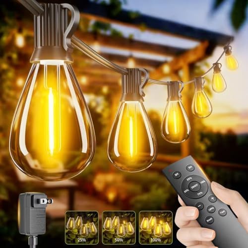 150FT Outdoor String Lights with Remote & Dimmable, 55+2 Shatterproof Waterproof Bulbs, Dimmable Outside Hanging Patio Lights for Backyard, Porch, Deck, Garden 2700K Warm White by Unknown