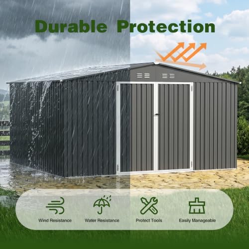 10 x 12 FT Outdoor Storage Shed, Heavy Duty Metal Shed with Lockable Double Door, Sloped Roof & Vents for Garden Backyard Lawn Dark Gray - Image 5
