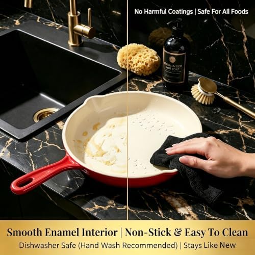 QuliMetal Nonstick Enameled Cast Iron Cookware Set, 5 Pcs Pots and Pans with Lid, Skillet, Frying Pan, Saucepan & Dutch Oven for All Stovetops, PFA Free - Ideal for Sourdough Bread Baking - Image 6