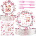40 Guests We Can Bearly Wait Baby Shower Plates – Pink Teddy Bear Plates and Napkins Set for Girl Baby Shower Decorations by BonBeeDesign