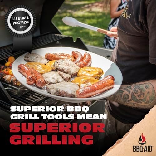 3 piece BBQ Grilling Accessories Set - BBQ Tongs Spatula Fork Set - Heavy Duty Stainless Steel Barbecue Grill Tools with Solid Hard Wood Handles Great Gift Set - Image 6