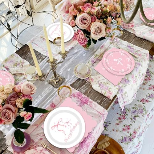 40pcs Bow Party Supplies,include 20 Dessert plate and 20 Napkin,bridal shower plates Party Plate Napkin Set,Used for She's Tying the Knot Bachelorette Party Decoration pink bow decor - Image 5
