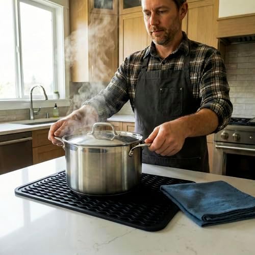 MicoYang Silicone Dish Drying Mat — Quick-Dry Ridges Counter & Sink Pad, Heat-Resistant Trivet to 450°F, Non-Slip & Dishwasher Safe, Roll-Up Storage, 18 Colors & 9 Sizes (Black, 16"×12") - Image 5