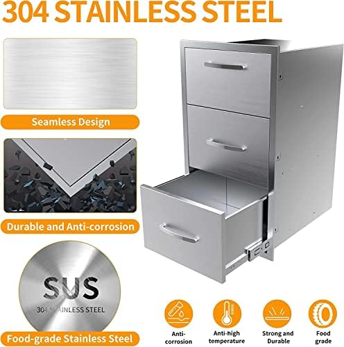 BBQ Outdoor Kitchen Drawers Stainless Steel 3-Drawer BBQ Drawer Enclosed Built-in Drawer Flush Mount for Outdoor Kitchens & BBQ Islands,17Wx30Hx21D Inch - Image 5
