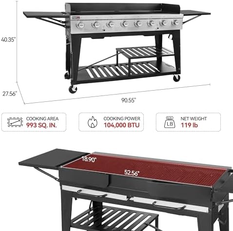 Royal Gourmet 8-Burner Gas Grill, 104,000 BTUs Liquid Propane Grill - Image 3