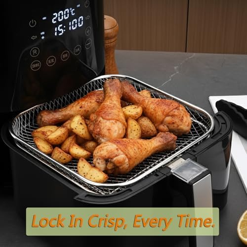 Air Fryer Rack 3pcs Stackable Set(Square), 304 Stainless Steel Mesh Baskets. Air Fryer Accessories for Cosori, Instant Vortex, Chefman Airfryer, Ninja Foodi Grill - Image 2