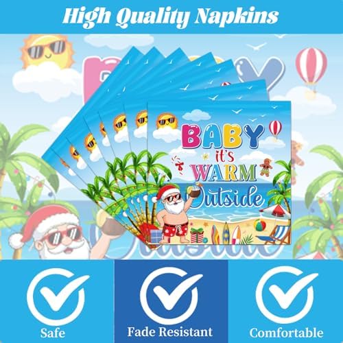 Gameza Tropical Christmas Party Decorations - 96PCS Baby It's Warm Outside Party Plates Napkins and Forks Tableware Set Disposable, Summer Santa in July Holiday Christmas Vacation Supplies Decor - Image 3