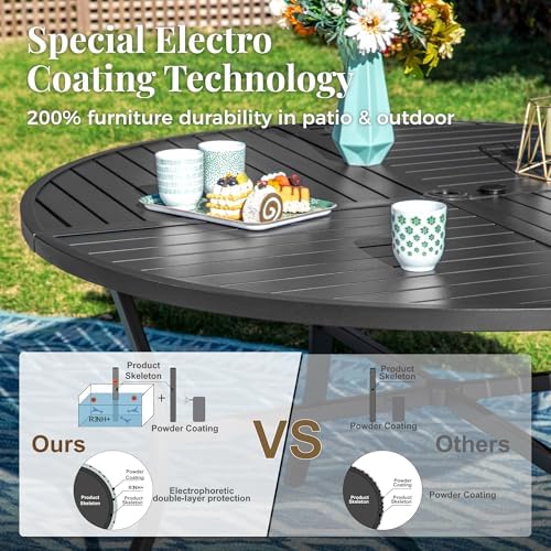 MIXPATIO Patio Round Table w/Umbrella Hole, Metal Table for 6, Black - Image 4