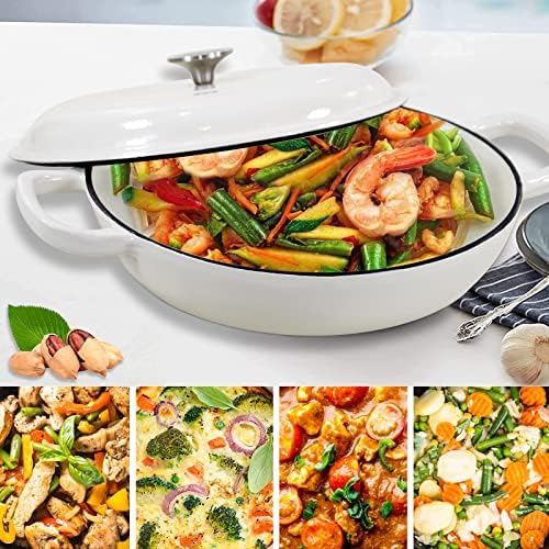 3.8 Quart Enameled Cast Iron Braiser Pan with Lid, Dual Handles Skillet - Image 2