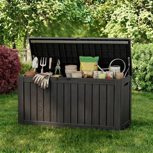ROJIK 149 Gallon Outdoor Storage Box Waterproof,Weatherproof Deck Boxes Outdoor Lockable,Resin Outside Storage Box for Garden Tools,Cushions,Accessories(Black,149 Gal) - Image 2