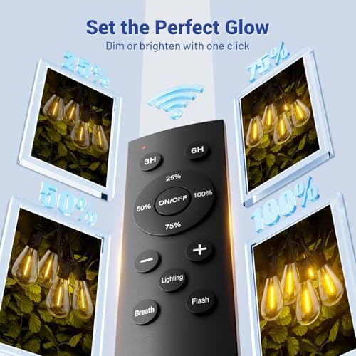 150FT Outdoor String Lights with Remote & Dimmable, 55+2 Shatterproof Waterproof Bulbs, Dimmable Outside Hanging Patio Lights for Backyard, Porch, Deck, Garden 2700K Warm White - Image 5