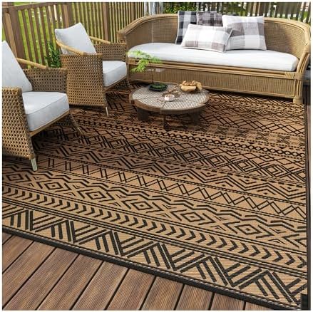MontVoo Outdoor Rug Carpet Waterproof 6x9 Outdoor Patio Rug Mat Reverisble Plastic Straw Outdoor Rug for RV Camping Picnic Beach Balcony Boho Black Brown by MontVoo