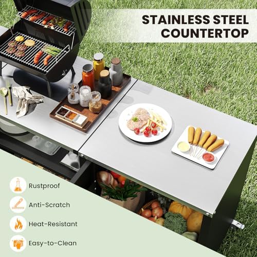 Happygrill 80” Outdoor Grill Table with Sink & Drainage, Wheels - Image 4