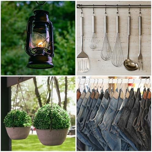 HARFINGTON 4pcs Long S Hooks 16 Inch Extra Long Metal S-Shaped Hanging Hooks High Manganese Steel S Hanger Storage Organizing Tool for Kitchen Garden Bathroom Garage Closet, Silver - Image 6