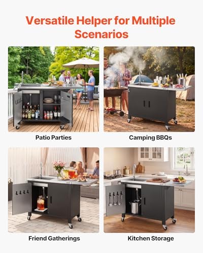 VEVOR Outdoor Grill Cart with Sink and Storage Cabinet, 52 Inch Grill Table, Waterproof Kitchen Island with Stainless Steel Top, Spice Rack, Wheel, Movable Food Prep Station for Patio Bar Backyard BBQ - Image 7