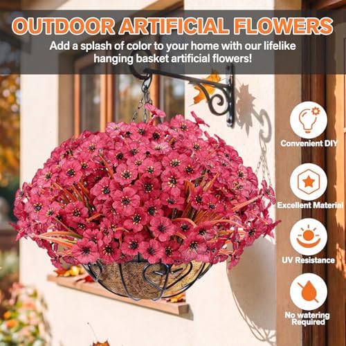 Powbrace 22 Pack Artificial Fall Flowers Mums for Outdoor Indoor(Dark Red) - Image 2