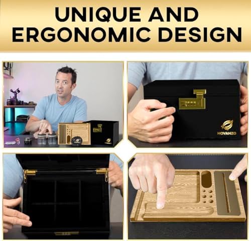 HOVANZO Premium Large Bamboo Storage Box with Organizer Tray - Storage Wood Box and Accessories - Decorative Box with Combination Lock - Large Wooden Container - Box Kit with Glass Jars - Image 5