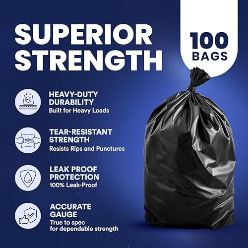 Plasticplace 55-60 Gallon Trash Bags │ 1.5 Mil │ Black Heavy Duty Garbage Can Liners │ 36” x 58” (100 Count) - Image 4
