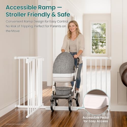 Cumbor 30-54" Extra Wide Baby Gate for Stairs, Auto Close Dog Gate White - Image 6