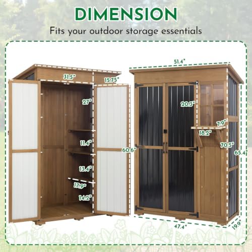 Ketive Outdoor Storage Cabinet, Large Wood & Metal Garden Shed with Foldable Table, Weather-Resistant Asphalt Roof, Lockable Doors & Adjustable Feet for Patio, Backyard, or Garage (47"L x 20"W x 70"H) - Image 5