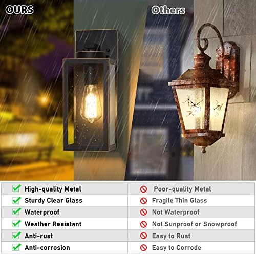 BesLowe Outdoor Wall Light Fixtures, Porch Lights Black with Gold Trim - Image 4