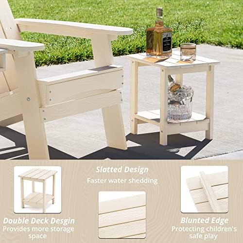 LUE BONA Outdoor Side Table, 2-Tier HDPS Small Patio Table, Sand - Image 5