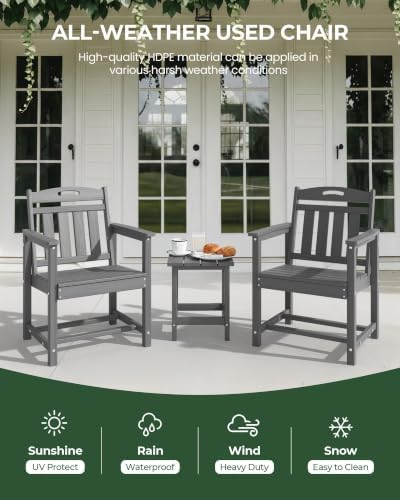 HDPE Outdoor Patio Dining Chairs with Wide Seat, Oversized, Grey - Image 4