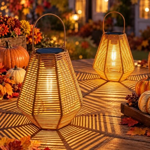 pearlstar Solar Lanterns Outdoor 2 Pack Rattan Hanging & Table Decor Lights by pearlstar