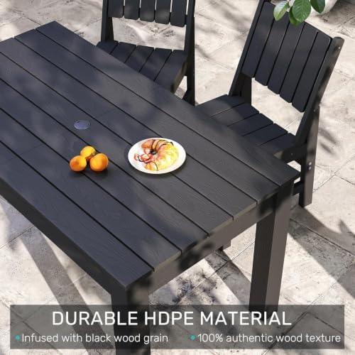 ZHUSI Patio Table, HIPS Outdoor Dining Table with Umbrella Hole, Black - Image 3