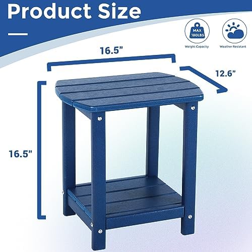 Adirondack Square Outdoor Side Table,2-Tier Storage Patio Side Table, HDPE End Tables for Backyard Pool Porch Garden Lawn (Pack of 2) - Image 3