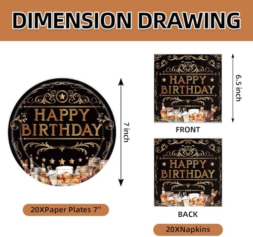 40pcs Whiskey Birthday Party Decorations Whiskey Plates and Napkins Aged to Perfection Birthday Decorations for Men,Suitable for 20 Guests - Image 2