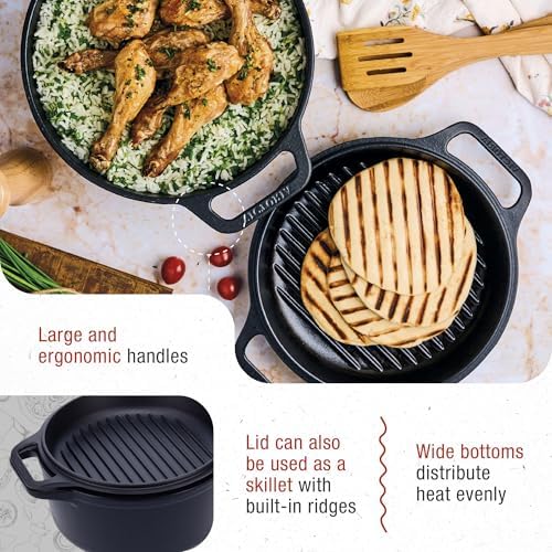 Victoria 6-Quart Cast Iron Combo Cooker, Combination Dutch Oven and Skillet, Made in Colombia, 2-Piece Set - Image 2