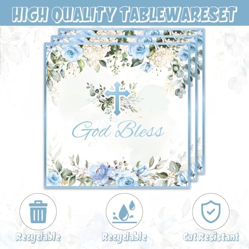 40Pcs Blue God Bless Party Supplies Tableware Set 20 Plates and 20 Napkins for God Bless Party Decoration Serve 20 Guests - Image 4