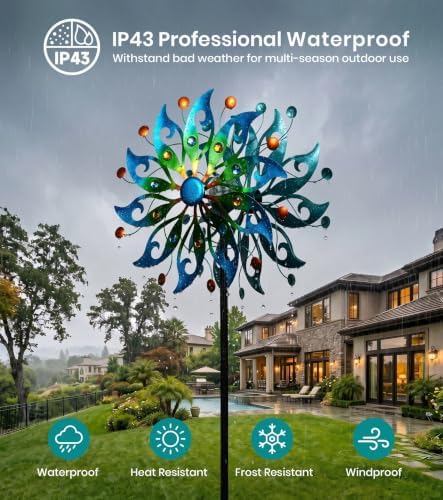 87" Large Solar Wind Spinners Outdoor, Peacock Metal Garden Decor - Image 4
