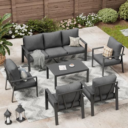 Aluminum Patio Conversation Sets All-Weather Sectional Outdoor Furniture Set with Coffee Table & Cushions with Removable Covers for for Backyard, Garden and Poolside Easy Assembly(Gray) by VonzoyHome