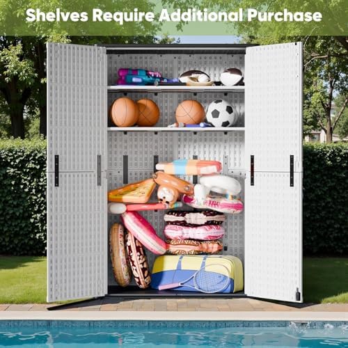 Devoko 50 Cu Ft Outdoor Storage Cabinet - Waterproof Vertical Shed for Patio, Garden & Deck, Heavy-Duty Tool Storage Box for Cushions, Accessories & Equipment, Durable & Weather-Resistant (White) - Image 6