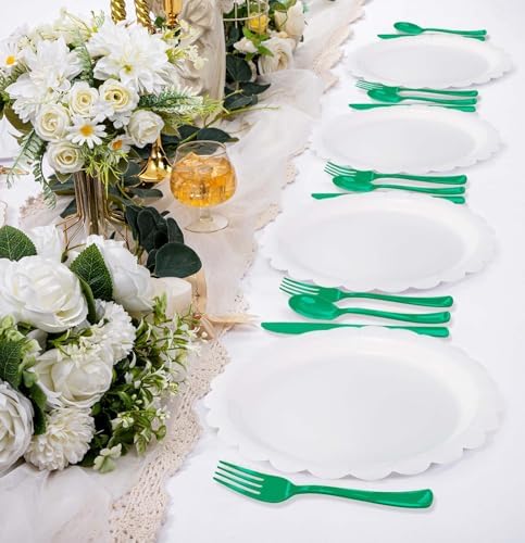 HEIPINIUYE 75 Pack Green Plastic Cutlery Heavy Duty Green Plastic Knives Forks and Spoons Disposable Silverware Set for 25 Guest Camping Birthday Baby Shower Party Cutlery Set - Image 6