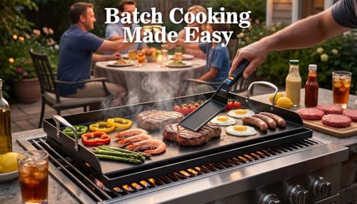 QuliMetal 25" x 16" Cast Iron Grill Griddle Kit, Pre-Seasoned Flat Top Griddle Plate with Scratch-Safe Accessories, Universal Outdoor Griddle for Gas Grill, Charcoal Grill, Camping, BBQ & Tailgating - Image 7