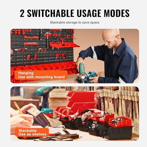 VEVOR Wall Mounted Storage Rack System, 30-Bin Parts Rack Organizer with Wall Panels/Tool Holders/Hooks, Garage Plastic Shop Tool Organizer for Nuts, Bolts, Screws, Nails, Beads, Buttons - Image 3