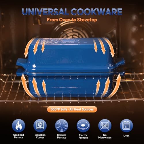 Enameled Cast Iron Dutch Oven for Bread Baking, 9×5 Dutch Oven Pot with Lid, 2 in 1 Sourdough Bread Pans for Baking with Lid, Roasting & Braising, Easy Release, Oven & Induction Safe (4.2 QT,Blue) - Image 6